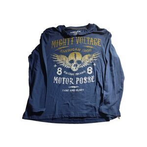 Helix Cyber Skull Motor Posse Blue Shirt Mens Size XL Y2K Grunge Long Sleeve 733